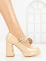 Pantofi cu Toc Gros si Platforma 8244 BEIGE | CM