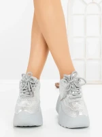Pantofi Sport Dama cu Platforma 6WL17 SILVER | MEI