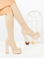 Cizme Dama cu Toc si Platforma C-260 BEIGE | STEPHAN
