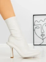 Botine cu Toc si Platforma J6156 WHITE | MIA SHOES