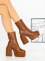 Botine cu Toc Gros G0801 BROWN | MIA SHOES