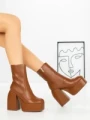 Botine cu Toc Gros G0801 BROWN | MIA SHOES
