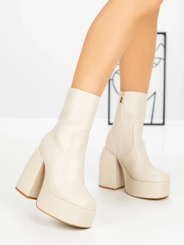 Botine cu Toc Gros G0801 BEIGE | MIA SHOES