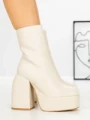 Botine cu Toc Gros G0801 BEIGE | MIA SHOES