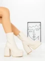 Botine cu Toc Gros G0801 BEIGE | MIA SHOES