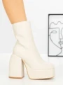 Botine cu Toc Gros G0801 BEIGE | MIA SHOES