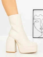 Botine cu Toc Gros G0801 BEIGE | MIA SHOES