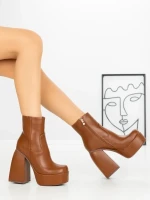 Botine cu Toc Gros F0902 BROWN | MIA SHOES