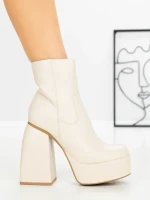Botine cu Toc Gros F0902 BEIGE | MIA SHOES