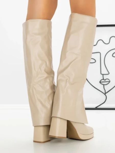 Cizme Dama cu Toc si Platforma QT07-12 BEIGE | BELLICY