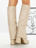 Cizme Dama cu Toc si Platforma QT07-12 BEIGE | BELLICY
