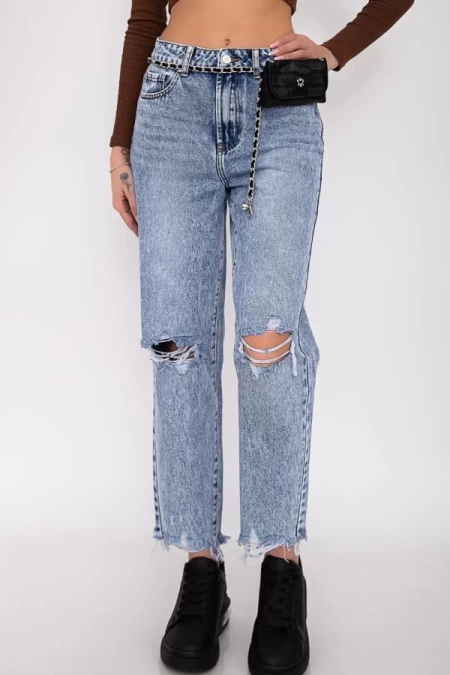 Damskie jeansy H1310 Niebieski | Farfallina