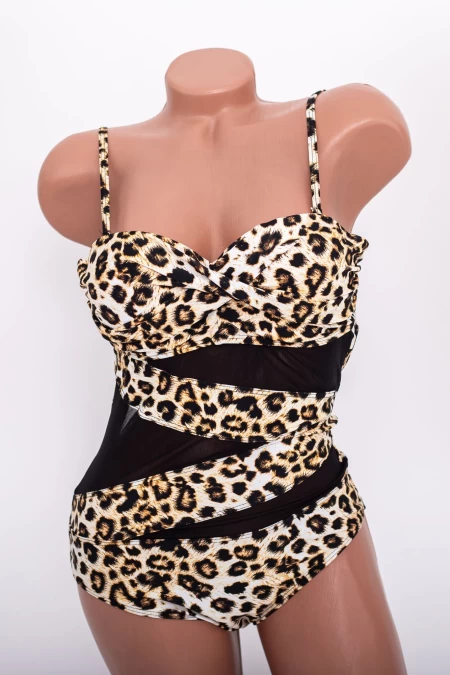 Damski jednoczęściowy strój kąpielowy Y3061 Leopard Beżowy | Meina