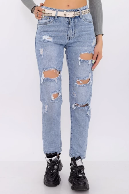 Damskie jeansy M6979 Niebieski | Farfallina