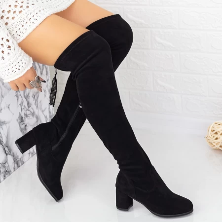 Kozaki damskie z grubym obcasem 2W286 Czarny | Mei