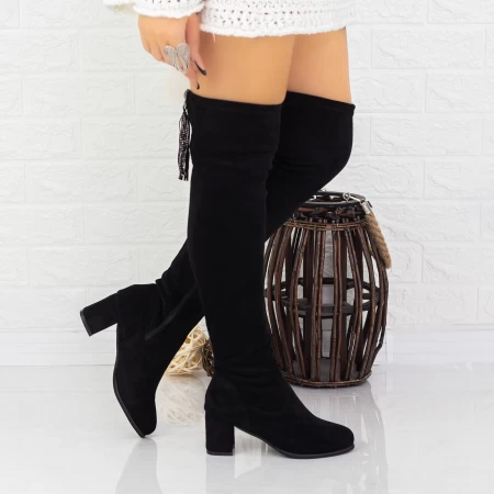 Kozaki damskie z grubym obcasem 2W286 Czarny | Mei