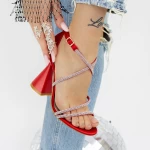 Sandały na grubym obcasie 2BD35 Czerwony | Mei