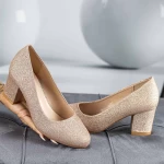 Buty na grubym obcasie XKK251A Champagne | Mei