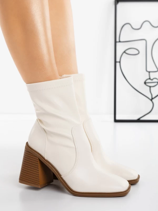 Botine cu Toc Gros 23168-1 WHITE | MIA SHOES