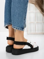Sandale Dama cu Talpa Joasa 5H17 WHITE-BLACK | MEI