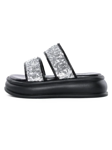 Papuci Dama cu Talpa Joasa 888-2 BLACK-SILVER | FASHION