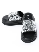 Papuci Dama cu Talpa Joasa 999-1 BLACK-SILVER | FASHION
