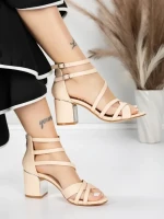 Sandale Dama cu Toc Gros 5XKK26 BEIGE | MEI