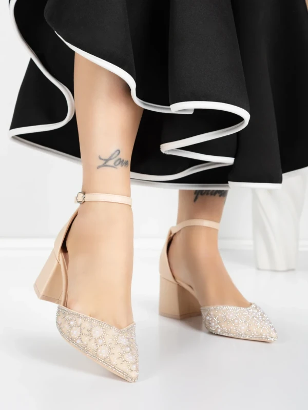 Pantofi cu Toc Gros 5XKK36 BEIGE | MEI