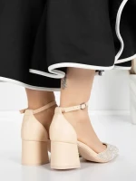 Pantofi cu Toc Gros 5XKK36 BEIGE | MEI