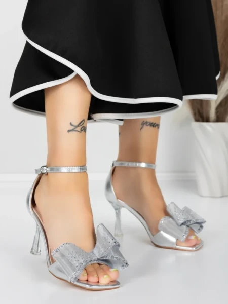 Sandale Dama cu Toc Subtire 5XKK22 SILVER | MEI