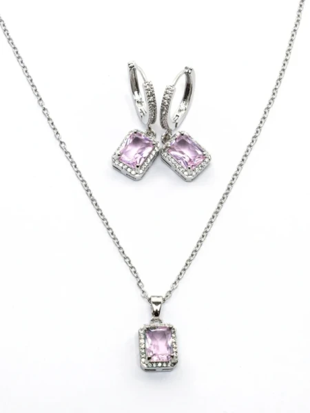 Set Colier + Cercei CLR001 ARGINTIU-ROZ | MEI