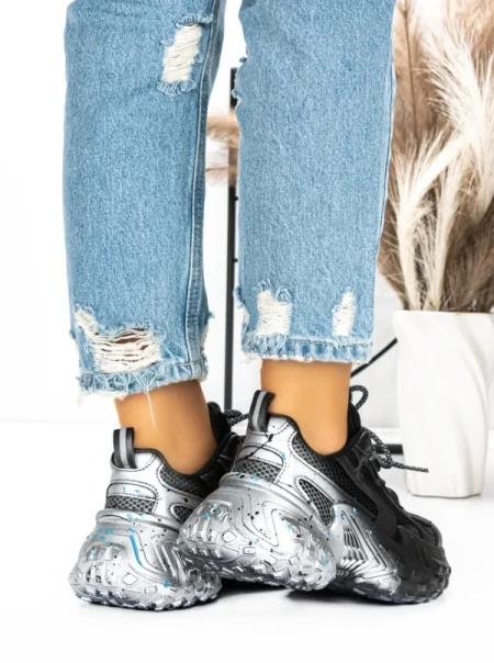 Pantofi Sport Dama cu Platforma 5WL83 BLACK | MEI