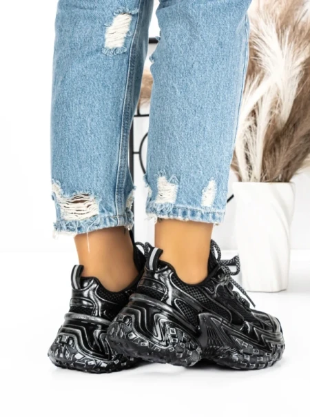 Pantofi Sport Dama cu Platforma 5WL83 BLACK-SILVER | MEI