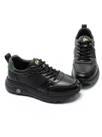 Pantofi Sport Barbati din piele naturala 302 BLACK-GREEN | ADVANCER