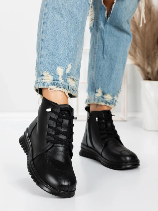 Ghete Dama din piele naturala 5W50 BLACK | PANTOFUL