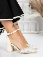 Pantofi cu Toc Gros 5XKK37 BEIGE | MEI