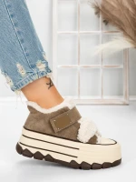 Damskie buty ze skóry naturalnej 5W53 Khaki | Pantoful