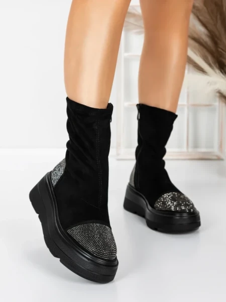 Ghete Dama cu Platforma 5AH66 BLACK-GUNCOLOR | MEI