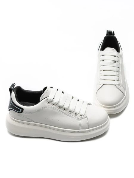 Męskie buty sportowe wykonane ze skóry naturalnej 3221 Biały-Czarny | Advancer