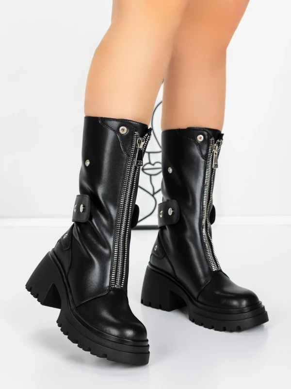 Ghete Dama din piele naturala 52AD5 BLACK | PANTOFUL