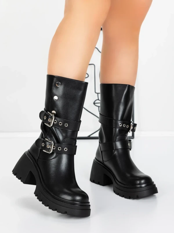 Ghete Dama din piele naturala 52AD11 BLACK | PANTOFUL