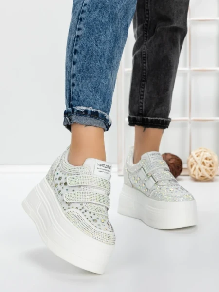 Pantofi Sport Dama cu Platforma 3591-8 WHITE | MEI