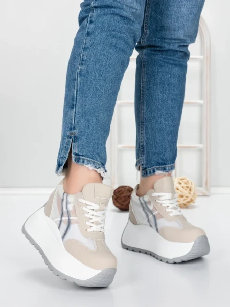 Pantofi Sport Dama cu Platforma 5WL111 WHITE | MEI