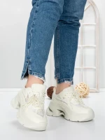 Pantofi Sport Dama cu Platforma 5WL120 BEIGE | MEI
