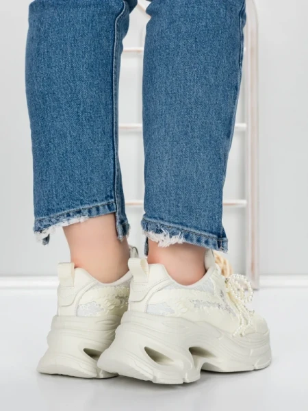 Pantofi Sport Dama cu Platforma 5WL120 BEIGE | MEI
