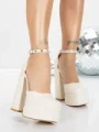 Pantofi cu Toc gros si Platforma 2SY12 LIGHT BEIGE | MEI