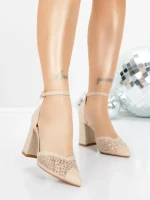 Pantofi cu Toc Gros 5XKK83 LIGHT GOLD | MEI