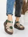 Sandale Dama din piele naturala 10682 CREAM-GREEN | ADVANCER