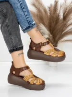 Sandale Dama din piele naturala 10682 YELLOW-BROWN | ADVANCER