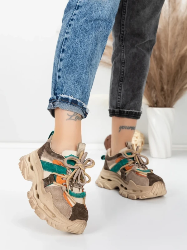 Pantofi Sport Dama din piele naturala HY2986 CREAM-GREEN | FRANCO GERARDO